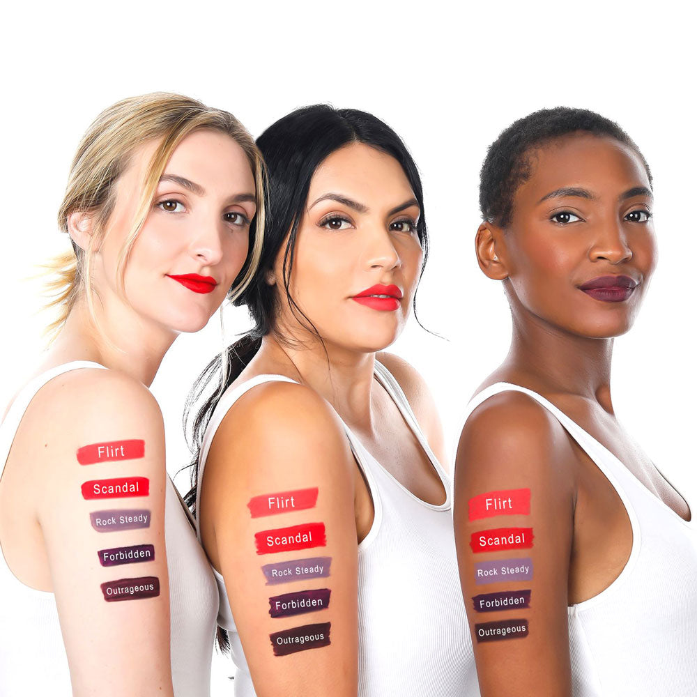 Lique Matte Liquid Lip Arms Swatches on Three Women