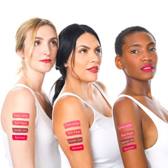 Lique Matte Liquid Lip Color Arm Swatches on Three Women